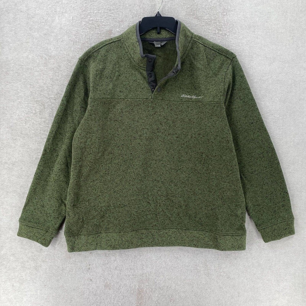 Eddie Bauer Fleece Henley Pullover‎ Mens XL Green Radiator Snap Sweater NICE!!!